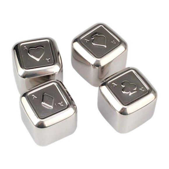 Double Sided Poker Themed Stainless Steel Chilling Cubes with Tongs - 5pc Set - Picture 5 of 5